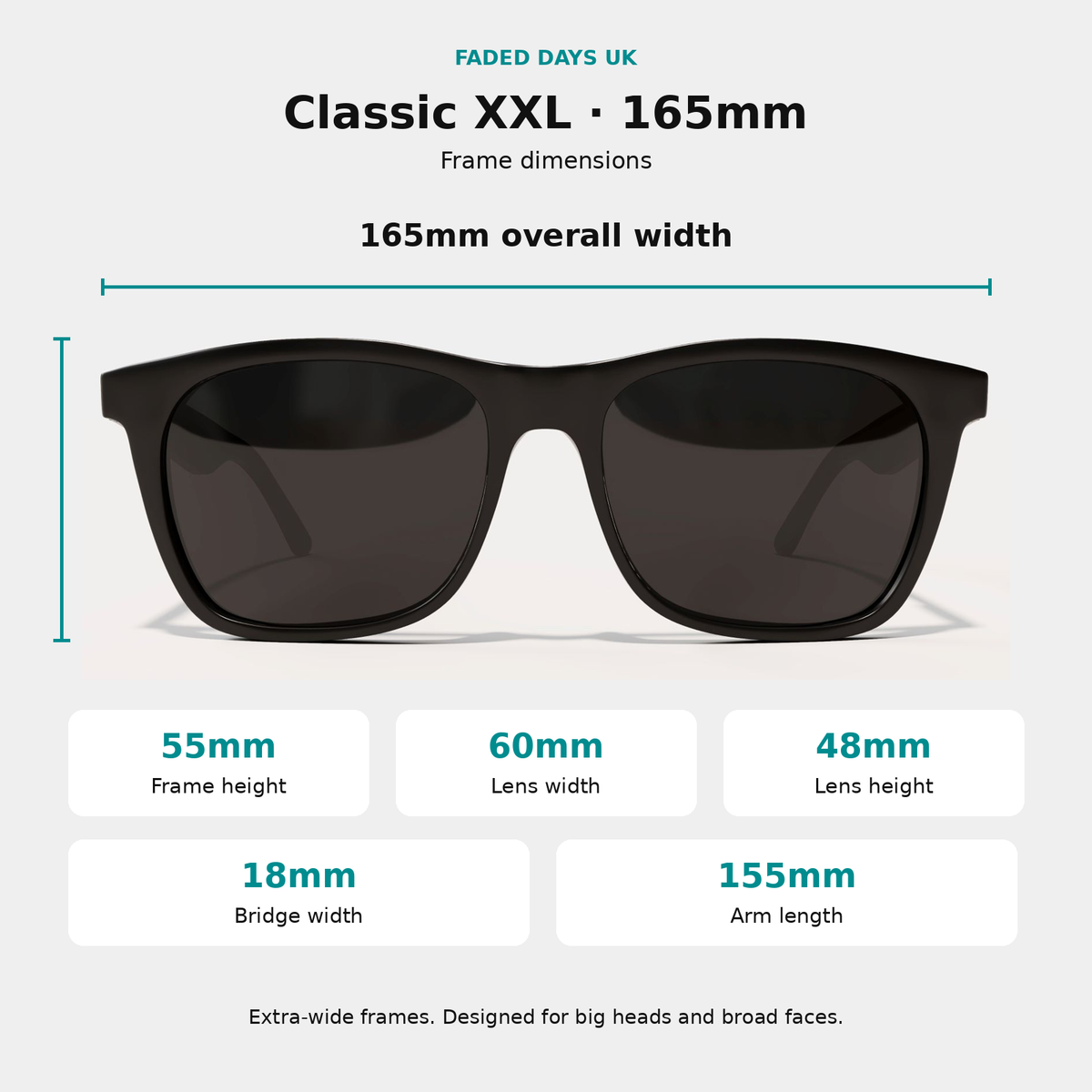 Classic 165mm XXL - Extra Wide Polarised Sunglasses for Big Heads