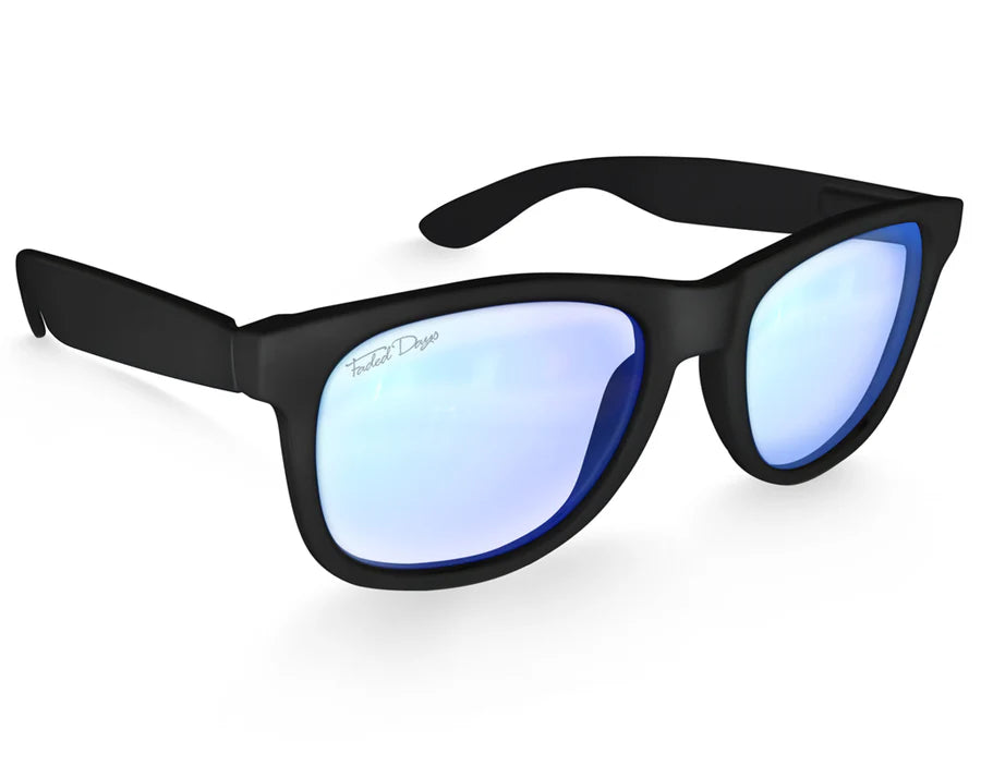 Side view of Classic 145mm large blue light glasses in Black – extra wide comfort and clean modern style.