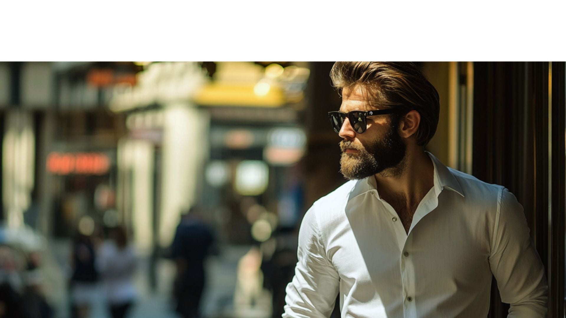 Man in white shirt wearing Faded Days UK sunglasses for men with large heads.