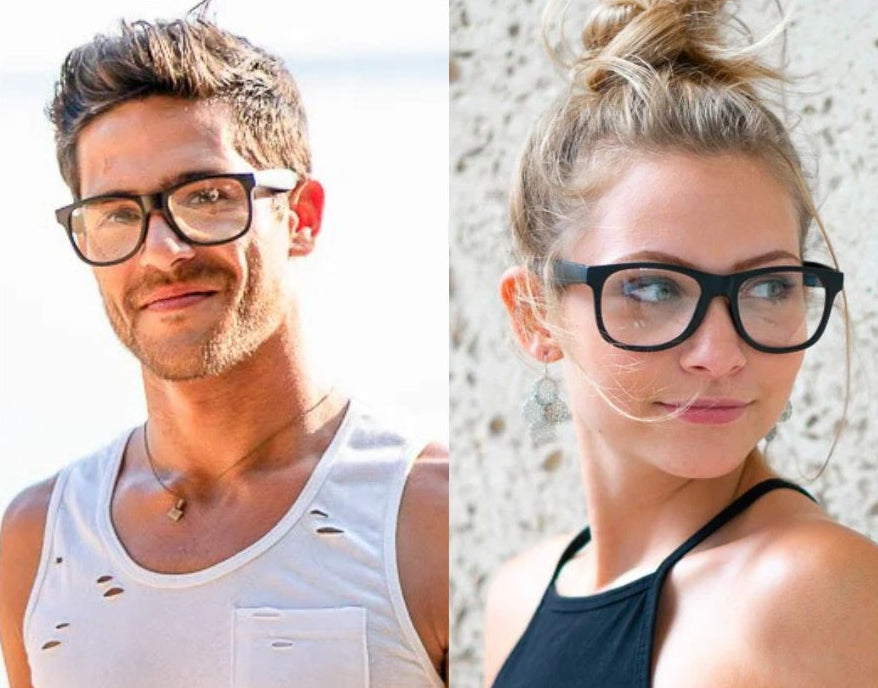 Model wearing Classic 145mm Large eyeglass frames for women and men in Clear, offering a contemporary oversized design for wide faces.