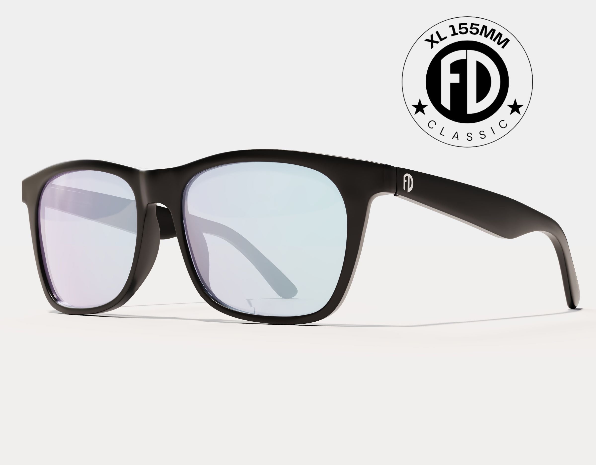 Classic 155mm XL blue light blocking glasses in Black – extra wide eyeglass frame with screen protection for big heads.