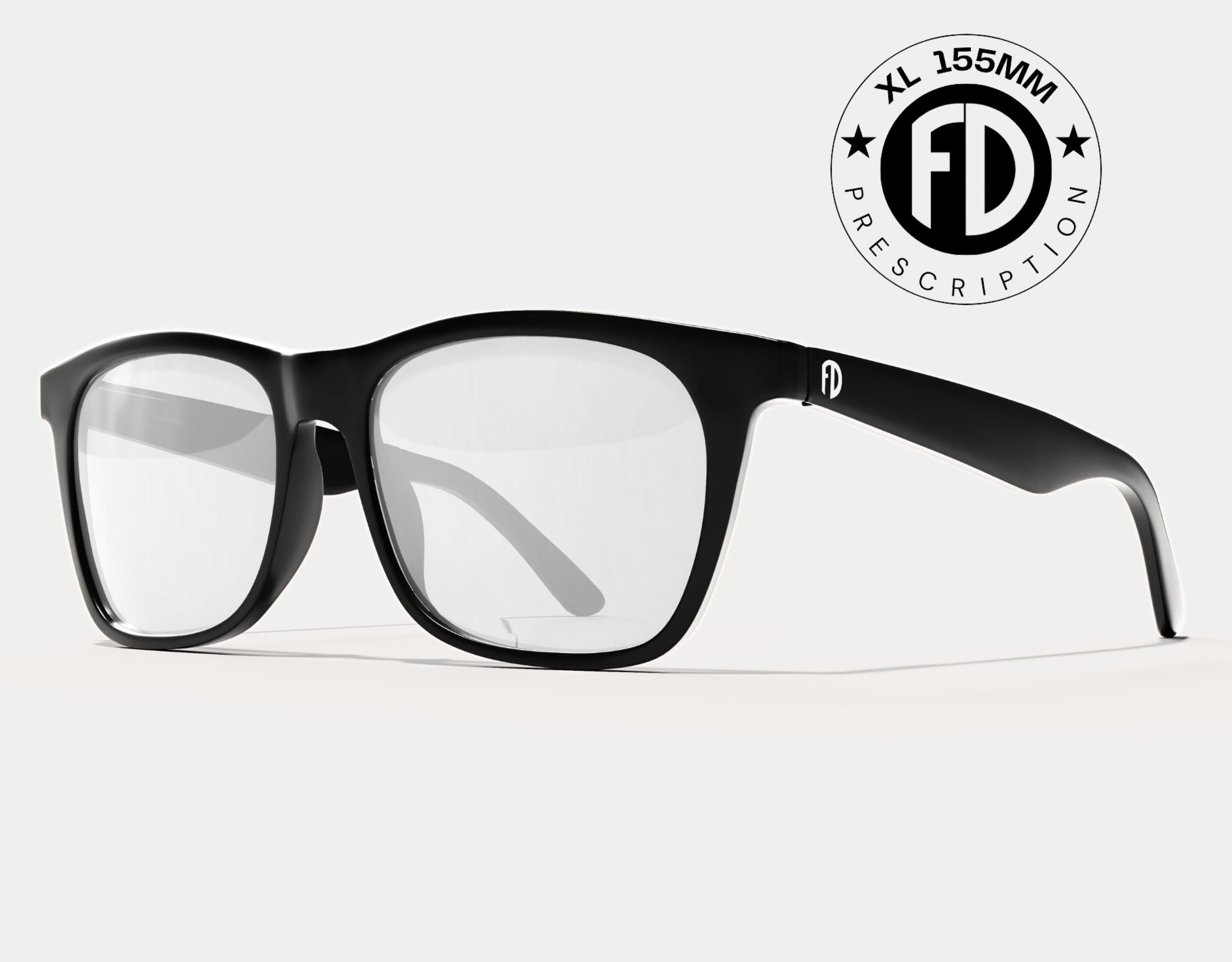 Classic 155mm XL extra large prescription glasses in Black Gloss, designed for men with large head sizes needing a secure, oversized fit.