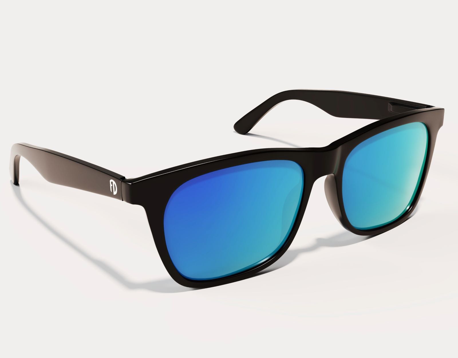 Side view of Classic 155mm XL polarised sunglasses with blue lenses – wide frame and mirrored lens finish.