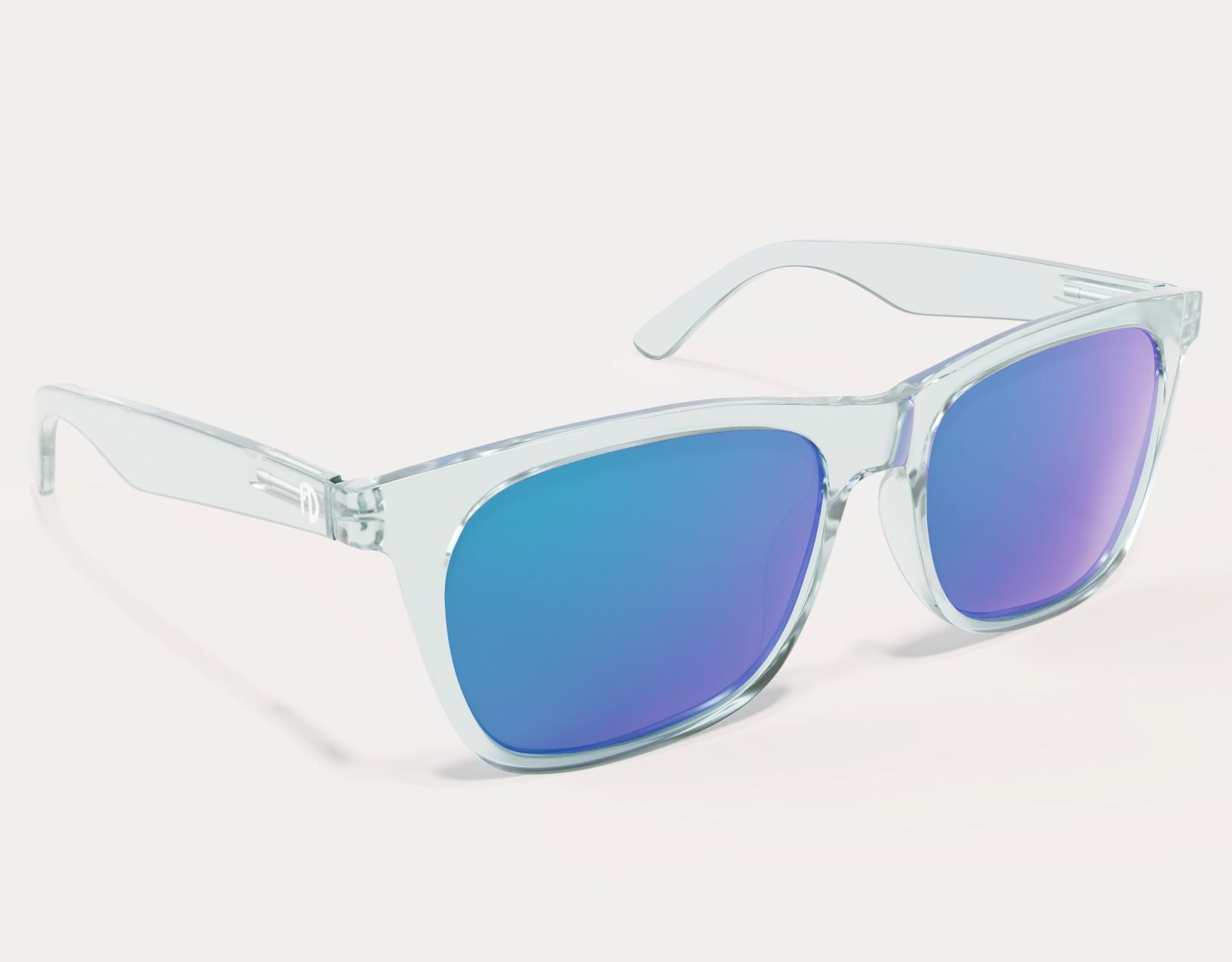 Front view of Classic 155mm XL polarised sunglasses in Clear – cool mirrored lenses and ultra-wide comfort.