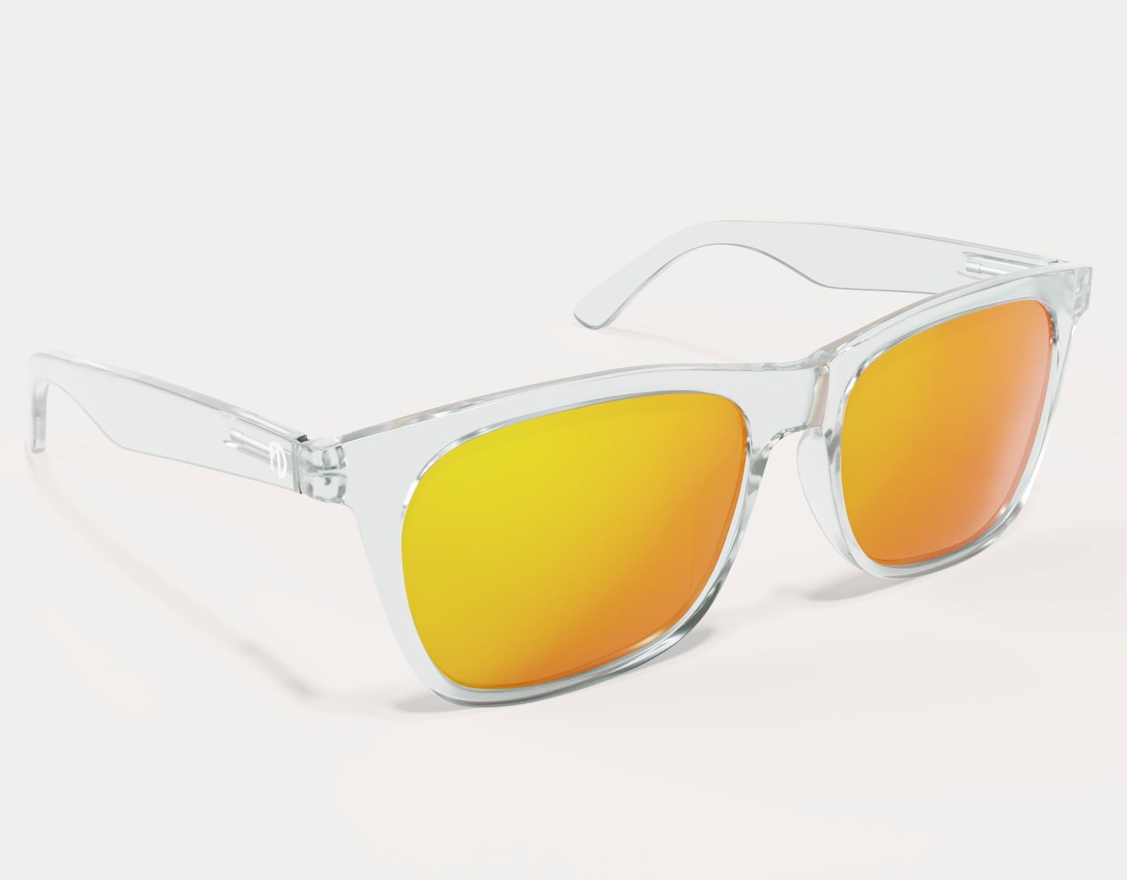 Side angle of Classic 155mm XL sunglasses in Clear – clear frame with bright lens contrast.