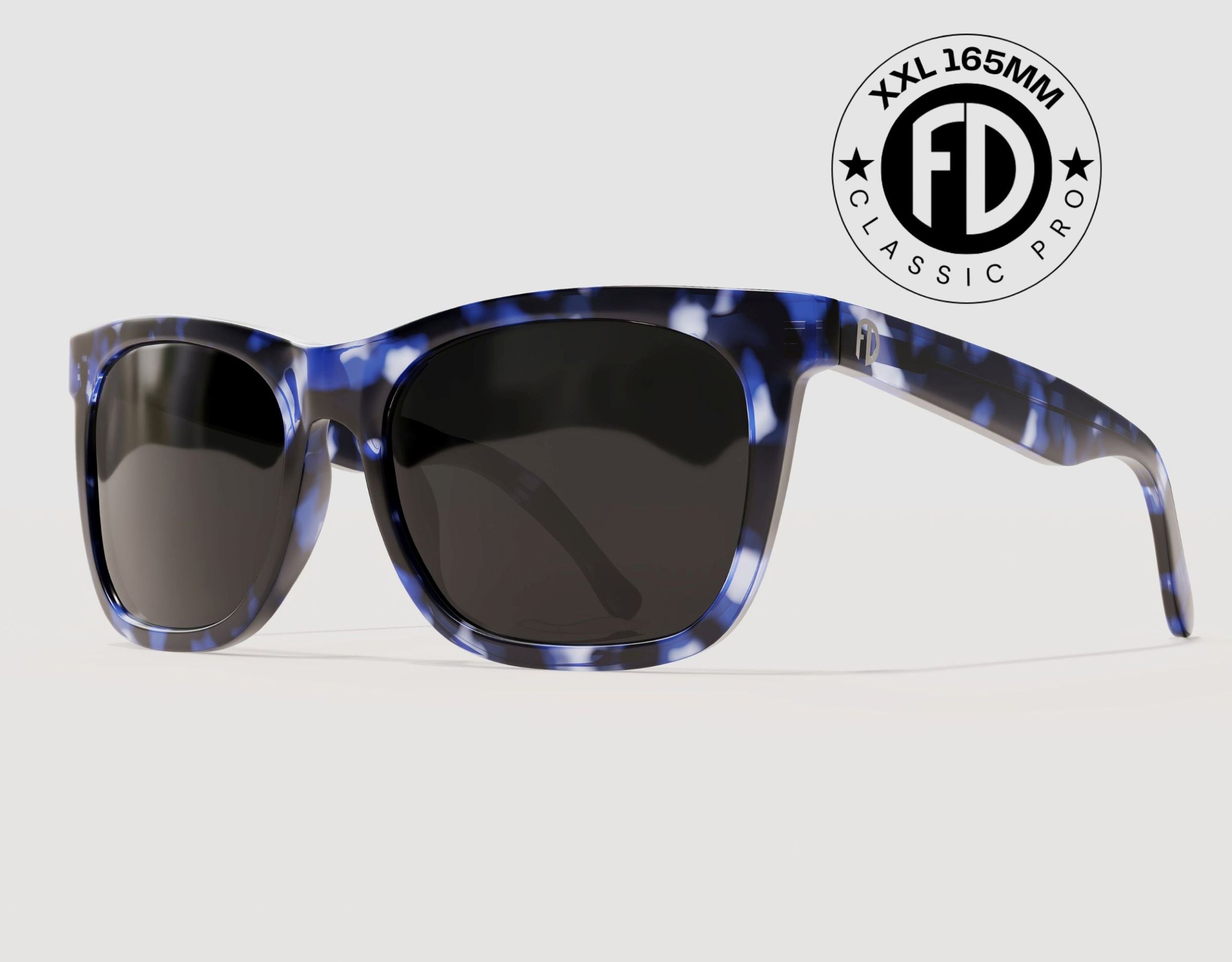 Classic Pro 165mm XXL premium wide sunglasses for large heads in Atlantic with black polarised lenses – reinforced extra wide fit with UV protection.