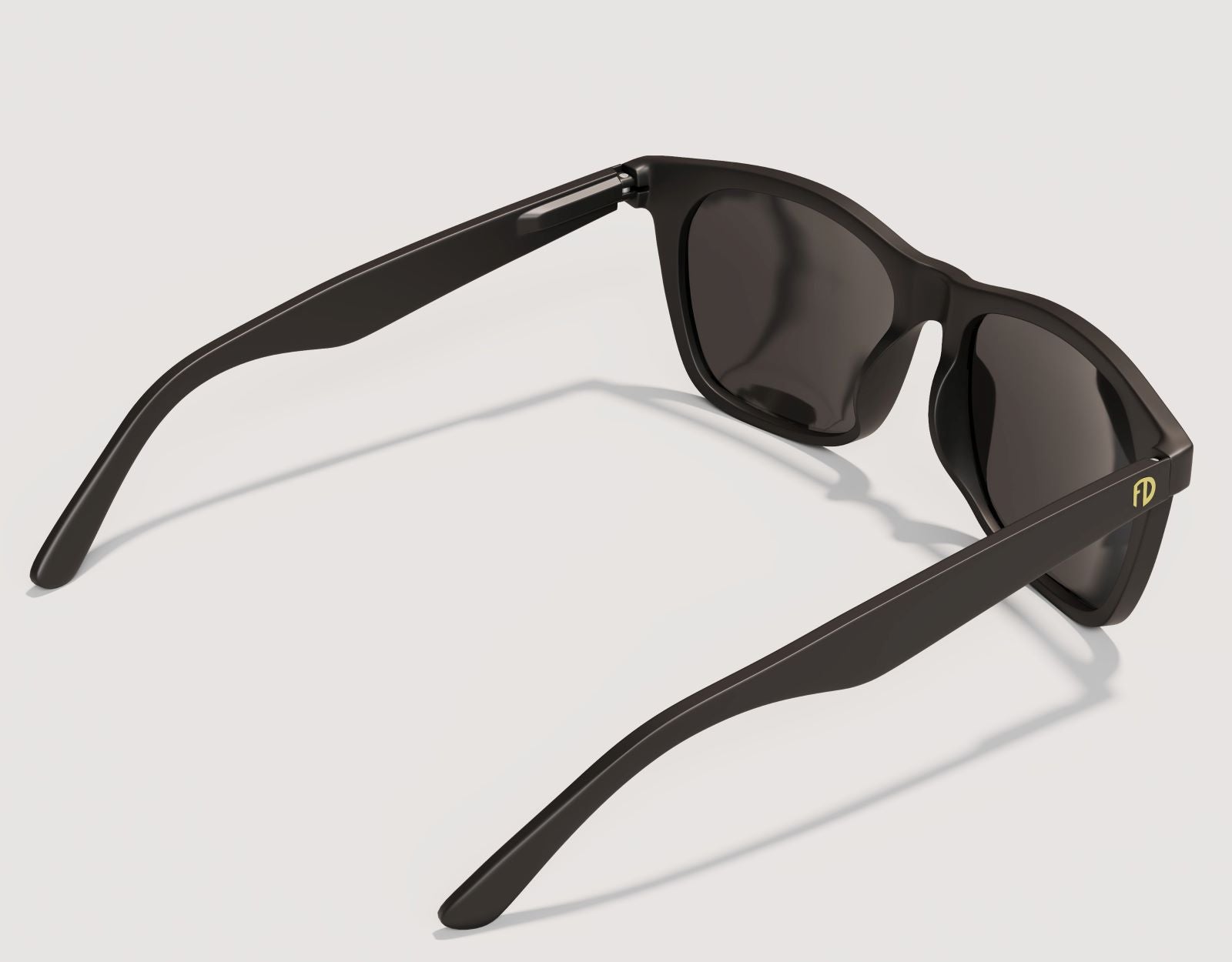 Rear view of Classic 155mm XL extra wide sunglasses in Black with gold detail – pressure-free fit for big heads.