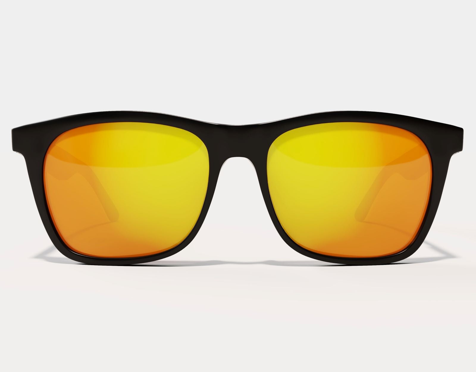 Front view of Classic 165mm XXL large head sunglasses in Black Gloss with yellow lenses – high-contrast style and extra-wide comfort.