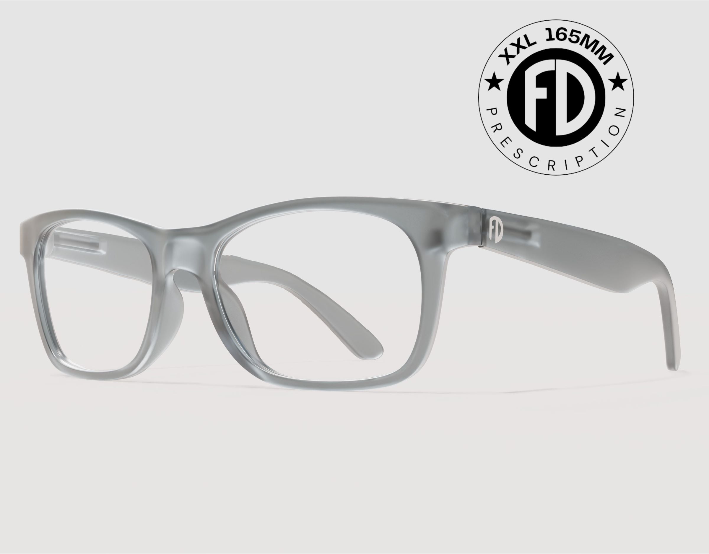 The Gent 165mm XXL eyeglasses for wide faces in Grey, featuring a bold, oversized prescription frame for big head sizes.