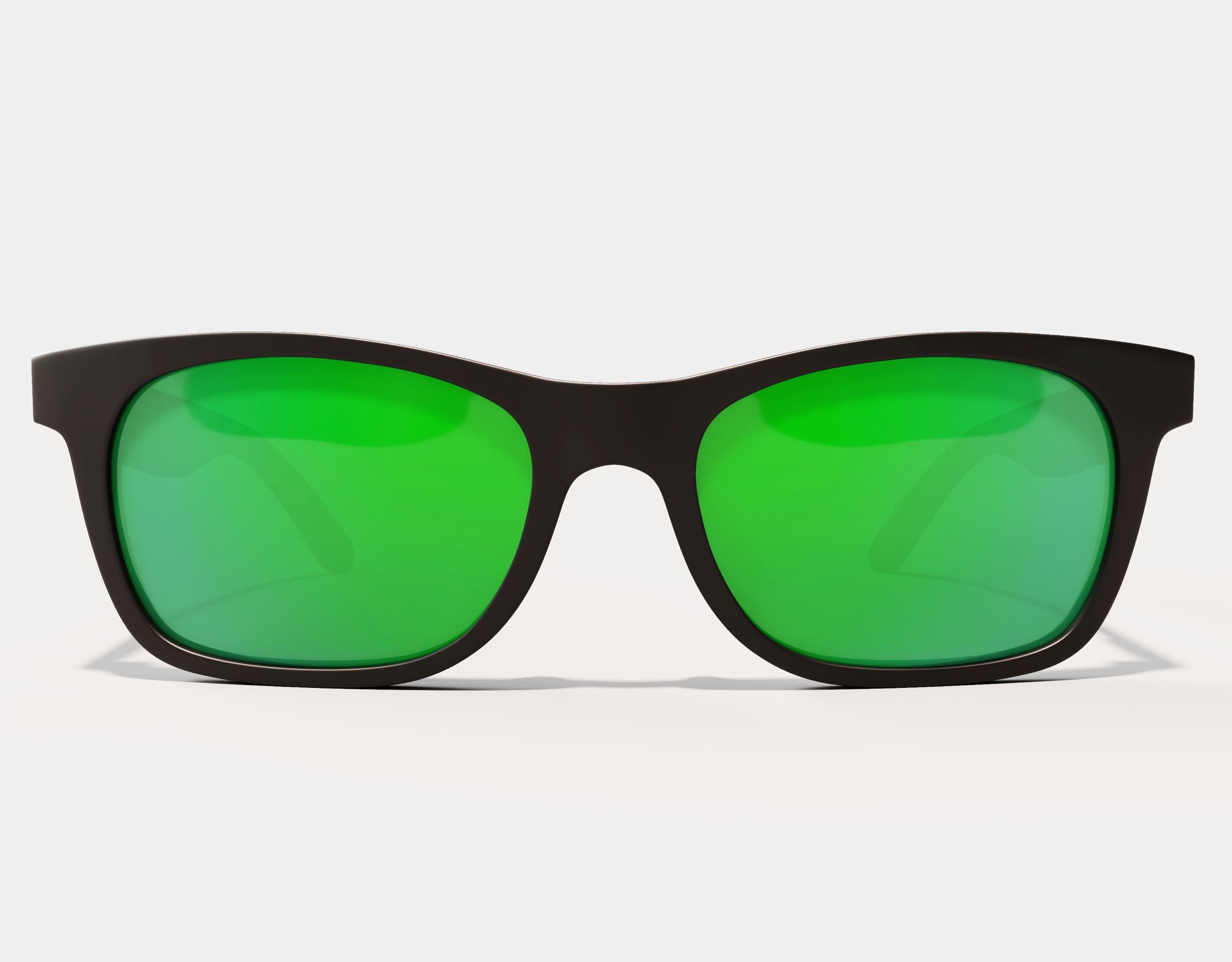 Front view of The Gent 165mm XXL sunglasses for wide faces in Black with green lenses – polarised, wide fit, and built for big heads.