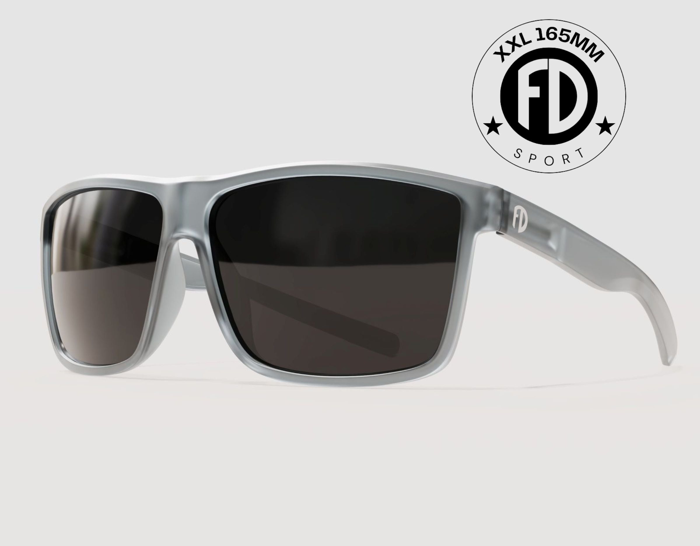 Sport 165mm XXL polarised sport shades in Grey Slate with smoke lenses – stylish, wide-fit sunglasses for big heads.