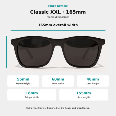 Classic 165mm XXL - Extra Wide Polarised Sunglasses for Big Heads
