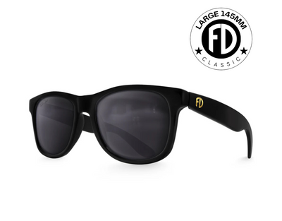 Classic 145mm large frame sunglasses in Black Matt with black smoke polarised lenses – sleek oversize sunglasses for everyday style.