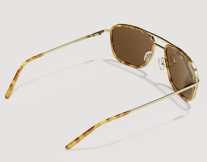 Rear view of The Arrival 155mm XL aviator-style sunglasses in Tortoise and Gold – wide-fit arms and adjustable nose pads for lasting comfort.