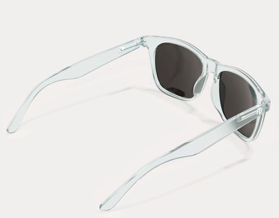 Rear view of Classic 155mm XL sunglasses in Clear with blue lenses – big head comfort meets modern design.