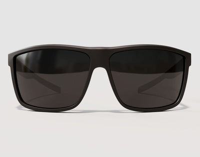 Front view of Sport 155mm XL big head men’s sunglasses in Black – wraparound fit and UV protection with polarised lenses.