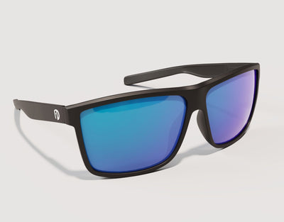 Side profile of Sport 155mm XL big head sunglasses with blue ice lenses – extra wide arms and wraparound comfort.