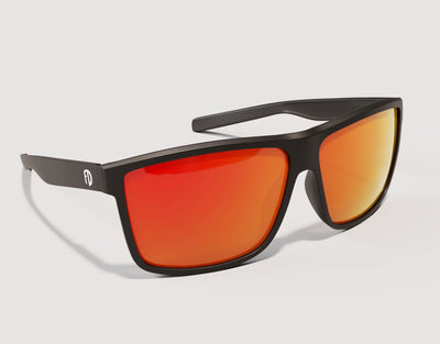 Side profile of Sport 155mm XL big head sunglasses with red lava lenses – extra wide arms and wraparound comfort.