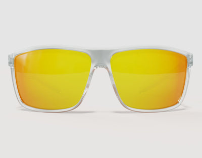 Front view of Sport 155mm XL large head sunglasses in Clear with yellow lenses – wide fit for sunny days and standout style.