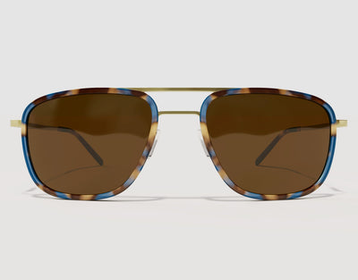 Front view of The Arrival 165mm XXL premium wide sunglasses in Atlantic – hybrid aviator-style frame with adjustable nose pads.