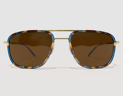 Front view of The Arrival 165mm XXL premium wide sunglasses in Atlantic – hybrid aviator-style frame with adjustable nose pads.