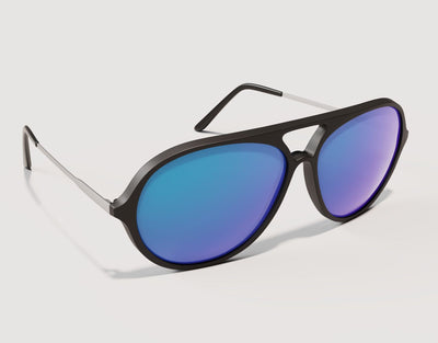 Side view of Aviator 165mm XXL men’s aviator sunglasses with blue ice lenses – extra wide design and reflective lens finish.