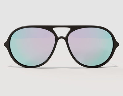 Front view of Aviator 165mm XXL men’s aviator sunglasses in Black with chrome lenses – wide frame and mirrored protection.