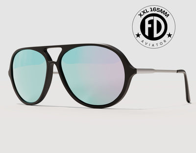 Aviator 165mm XXL large aviator sunglasses in Black with chrome polarised lenses – oversized fit and bold mirrored finish.