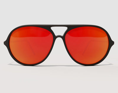 Front view of Aviator 165mm XXL wide fit aviators in Black with red lenses – polarised, oversized, and made for big heads.