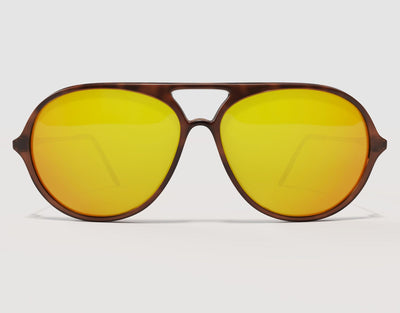 Front view of Aviator 165mm XXL aviator sunglasses for large heads in Tortoise – warm-toned frame and bright yellow lenses.