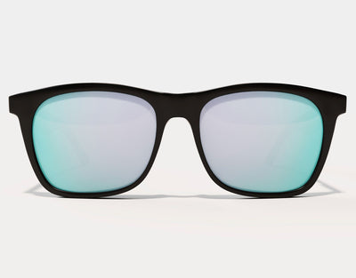 Front view of Classic 165mm XXL extra wide sunglasses in Black Matt with chrome lenses – standout polarised look for wide faces.