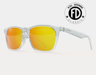 Classic 165mm XXL extra wide sunglasses for big heads in Clear with yellow solar polarised lenses – bright lens finish and oversized frame.