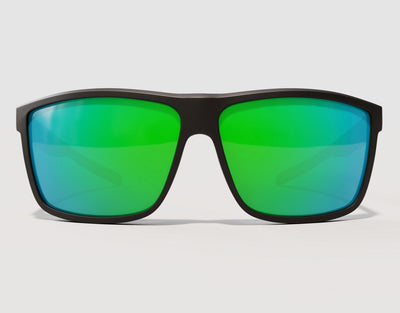 Front view of Sport 165mm XXL shades for big heads with green/blue lenses – wide coverage and sun protection.