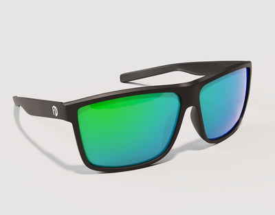Side view of Sport 165mm XXL polarised sunglasses with green/blue mirror lenses – sporty and built for wide faces.