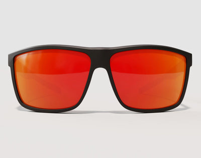 Front view of Sport 165mm XXL polarised sunglasses with red lava lenses – wide athletic frame with fiery lens colour.