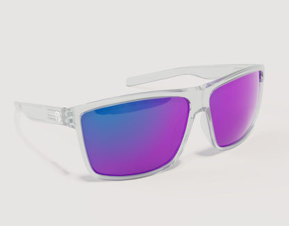 Side view of Sport 165mm XXL polarised sport sunglasses in Clear with purple lenses – modern wide fit frame for big heads.